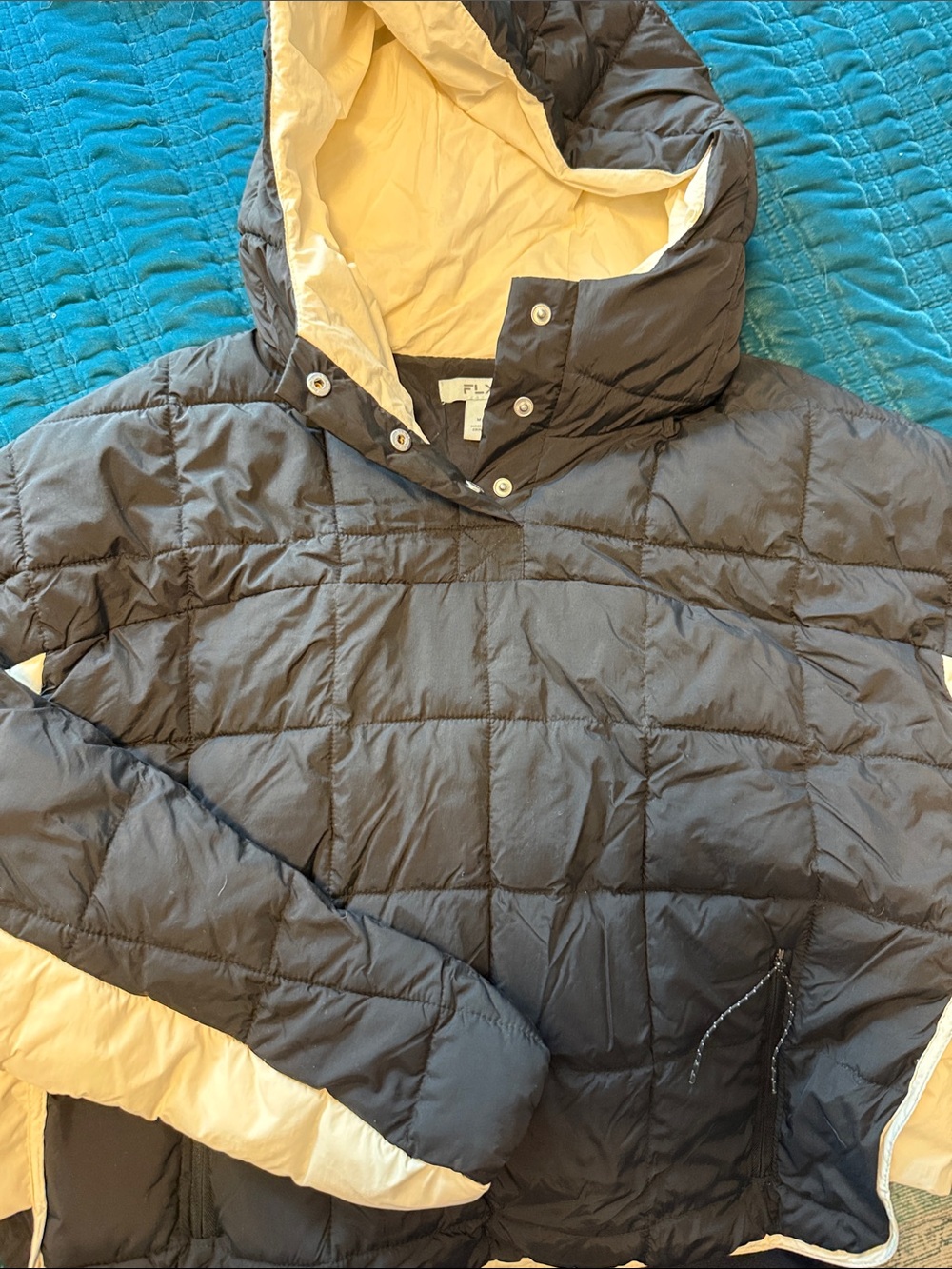 Woman’s Black & Cream Hooded Puffer Jacket